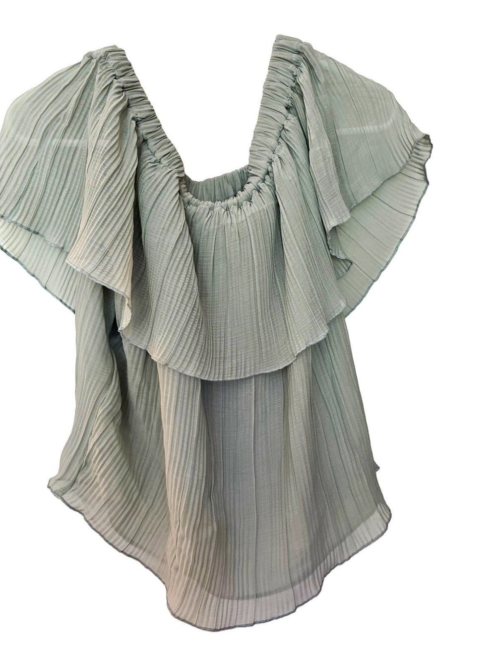 Express Pleated Off The Shoulder Ruffle Blouse Sage Green Women's Size Medium M